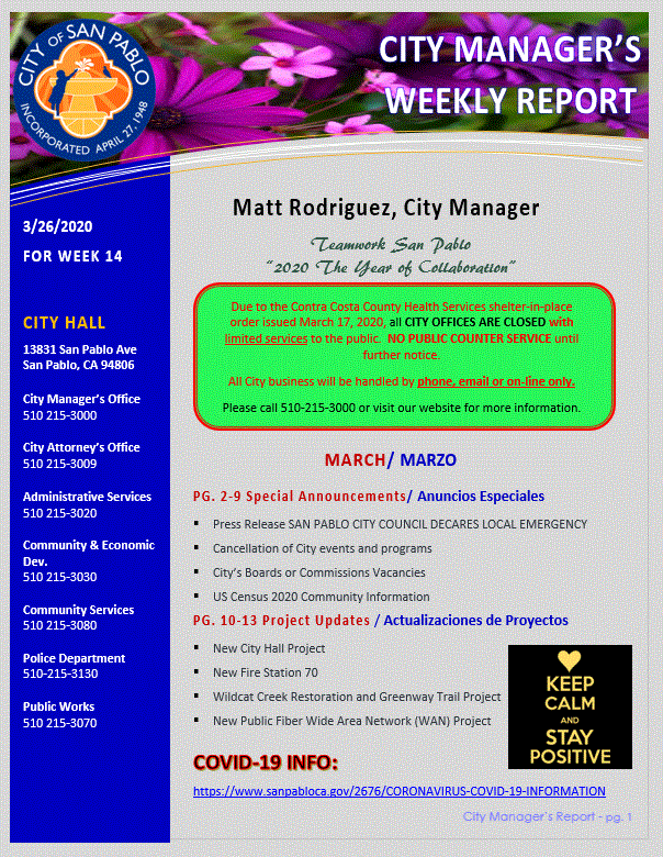 City Manager Report-Week 14, March 26, 2020