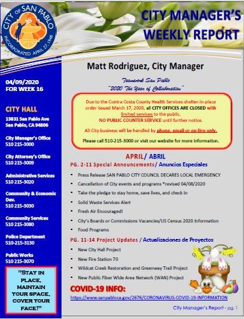 City Manager Weekly Report Week 16 April 9, 2020
