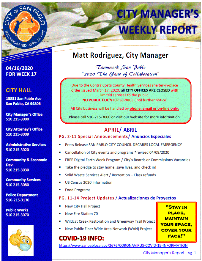 City Manager Report-Week 17 April 16