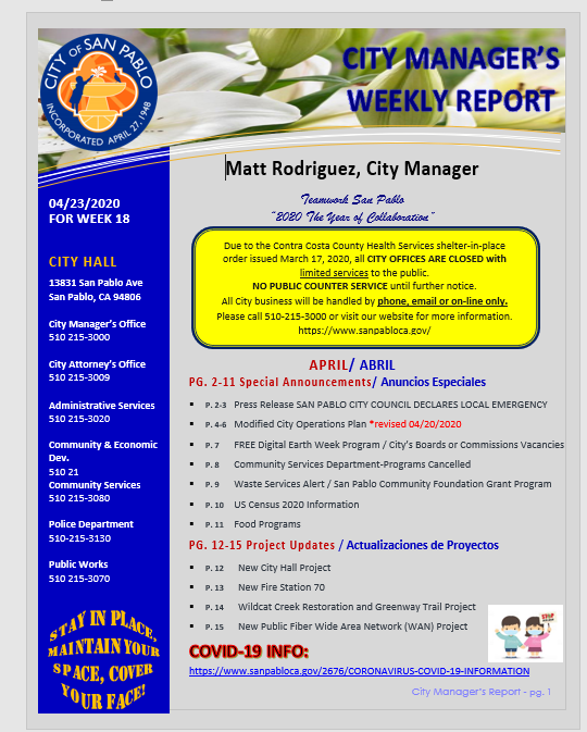 City Manager Report-Week 18 April 23, 2020