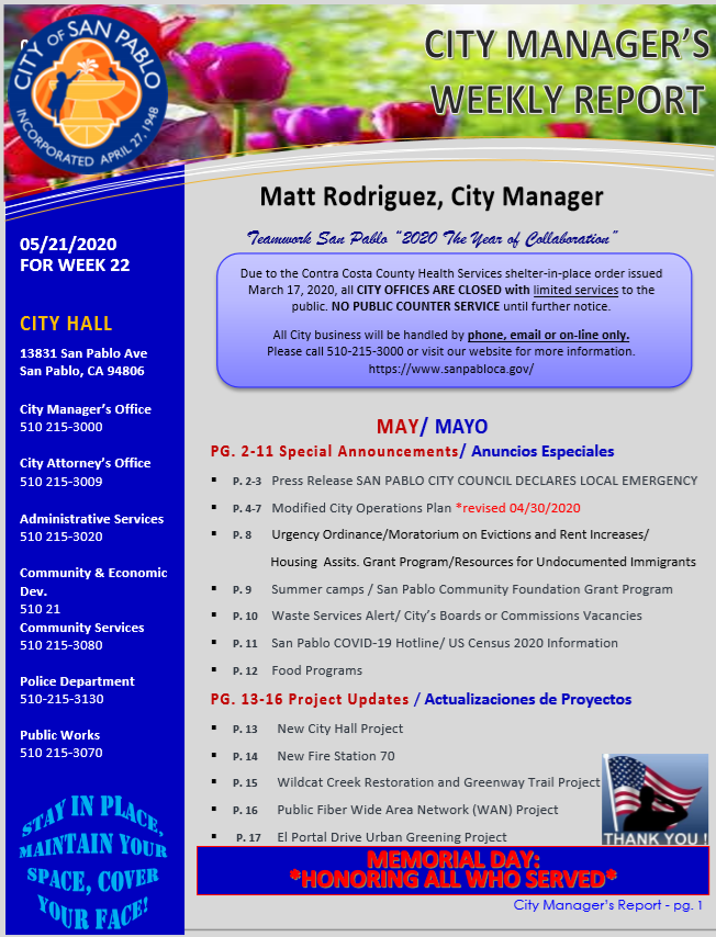 City Manager Report-Week 22 May 21