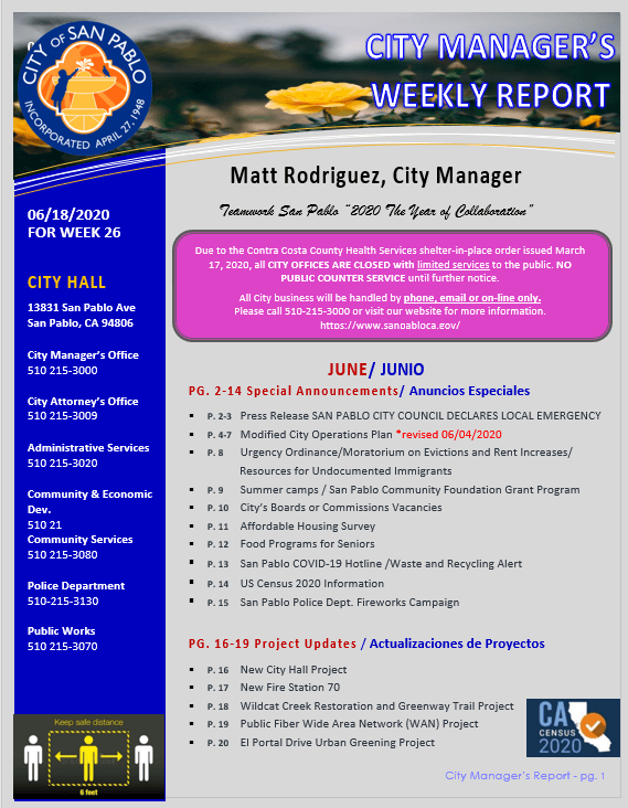 City Manager Report -Week 26 june 18