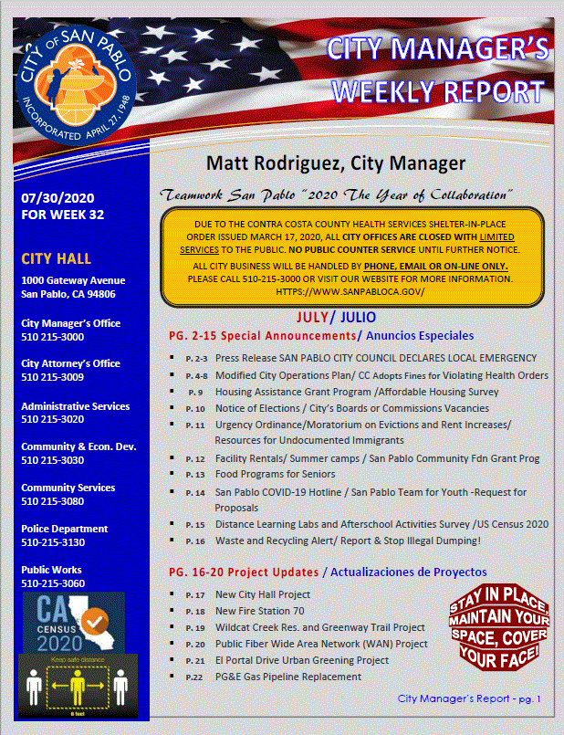 City Manager Report- Week 32 July 30