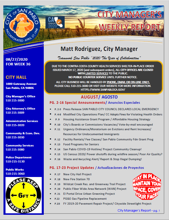 City Manager Report - Week 36 August 27