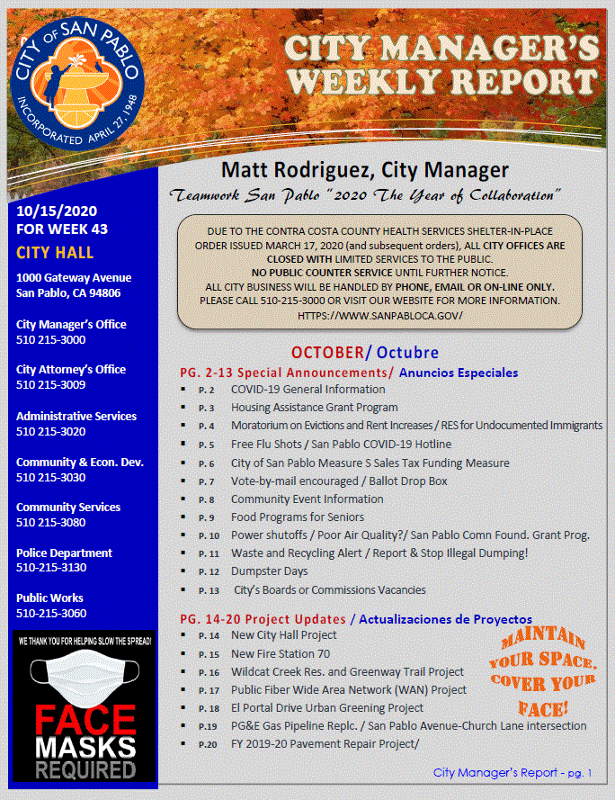 City Manager Report - Week 43 October 15