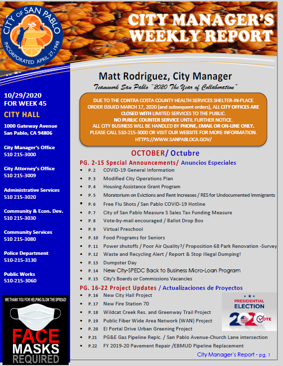 City Manger Weekly Report - October 29