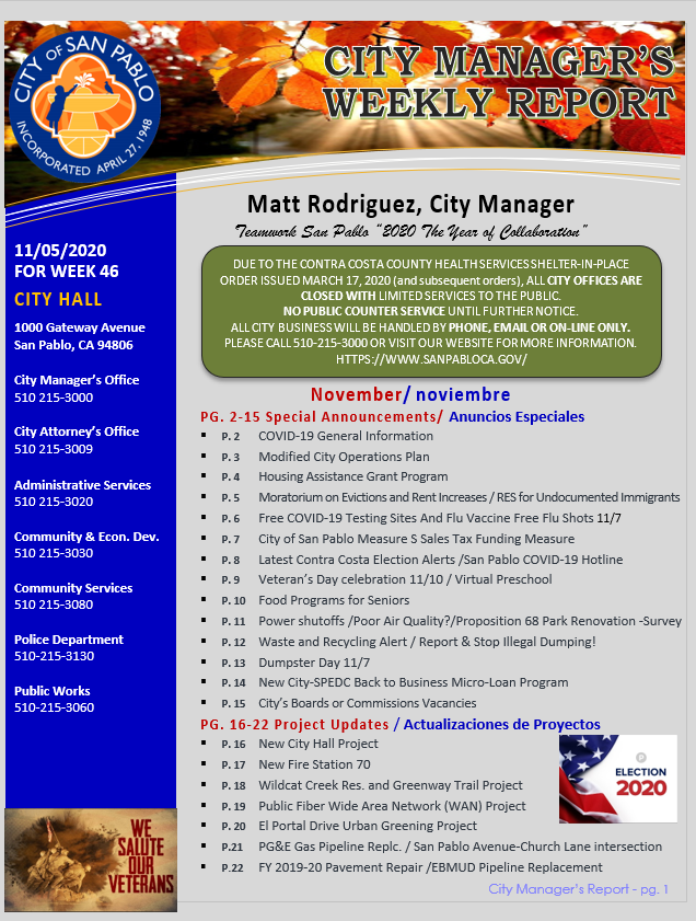 City Manager's Weekly Report - Week 46 November 5