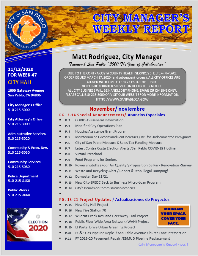 City Manager's Weekly Report - Week 47 November 12