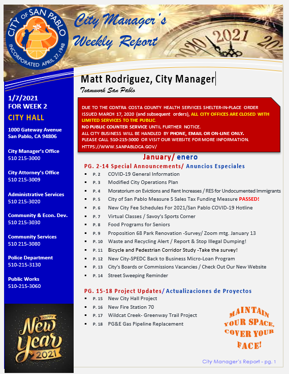 City Manager Weekly Report-January 7, 2021