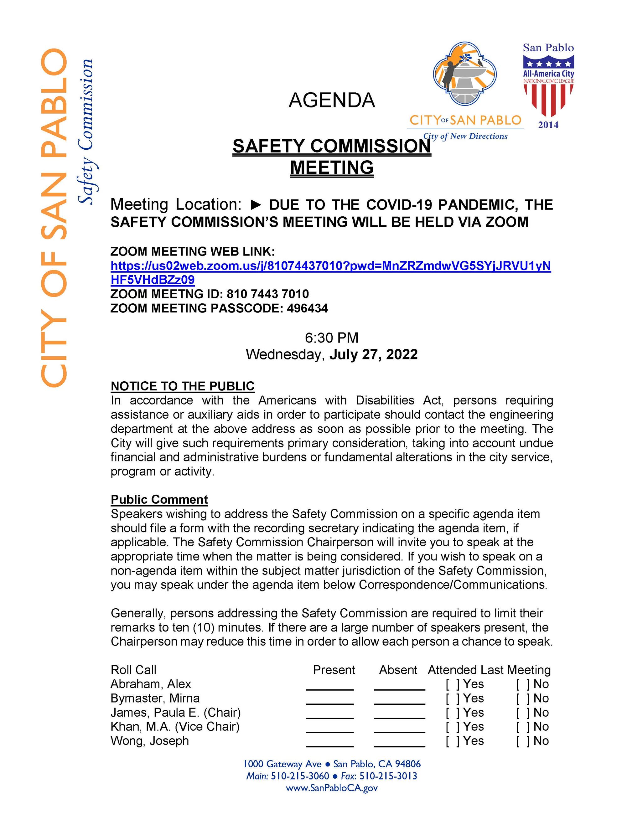 2022 July 27 Safety Commission Meeting Agenda_Page_1