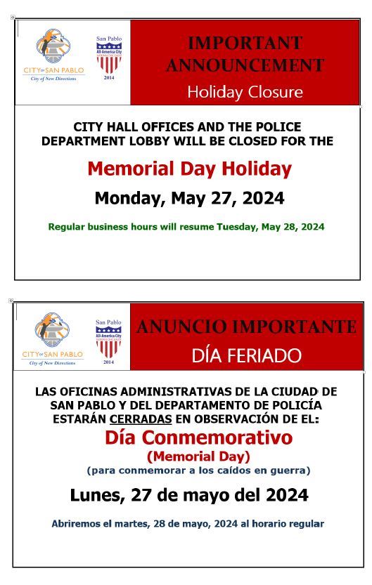 052724 Memorial Day BOTH Holiday Closure