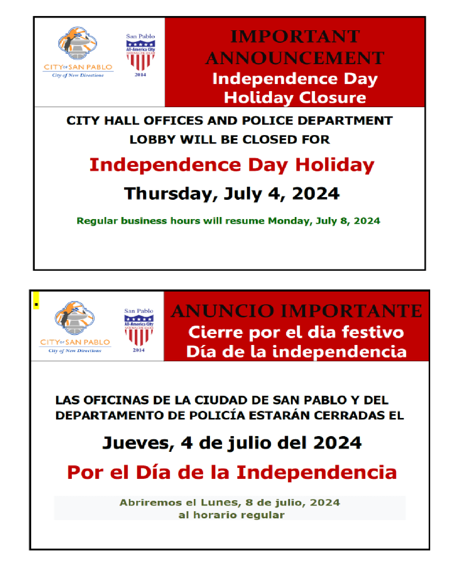 4th of July 2024 Holiday Closure BOTH