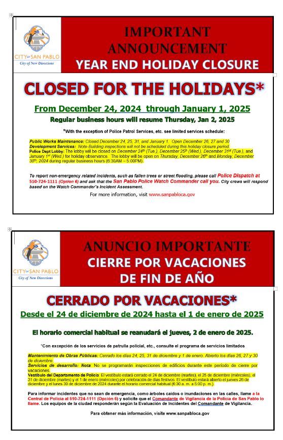 2024 End of Year Holiday Closure Notice Both