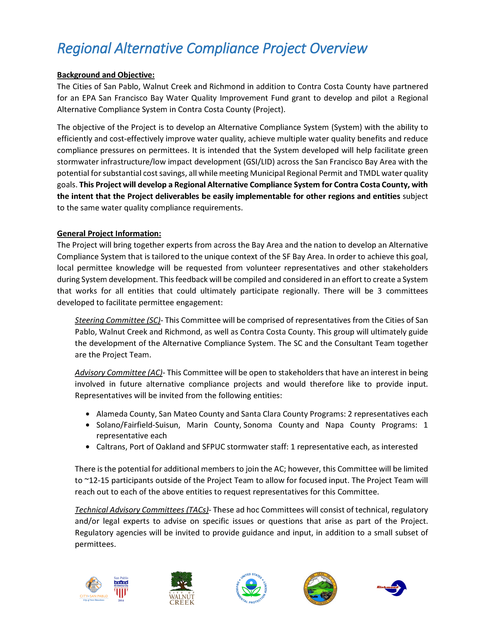 Regional Alternative Compliance Project Overview Opens in new window