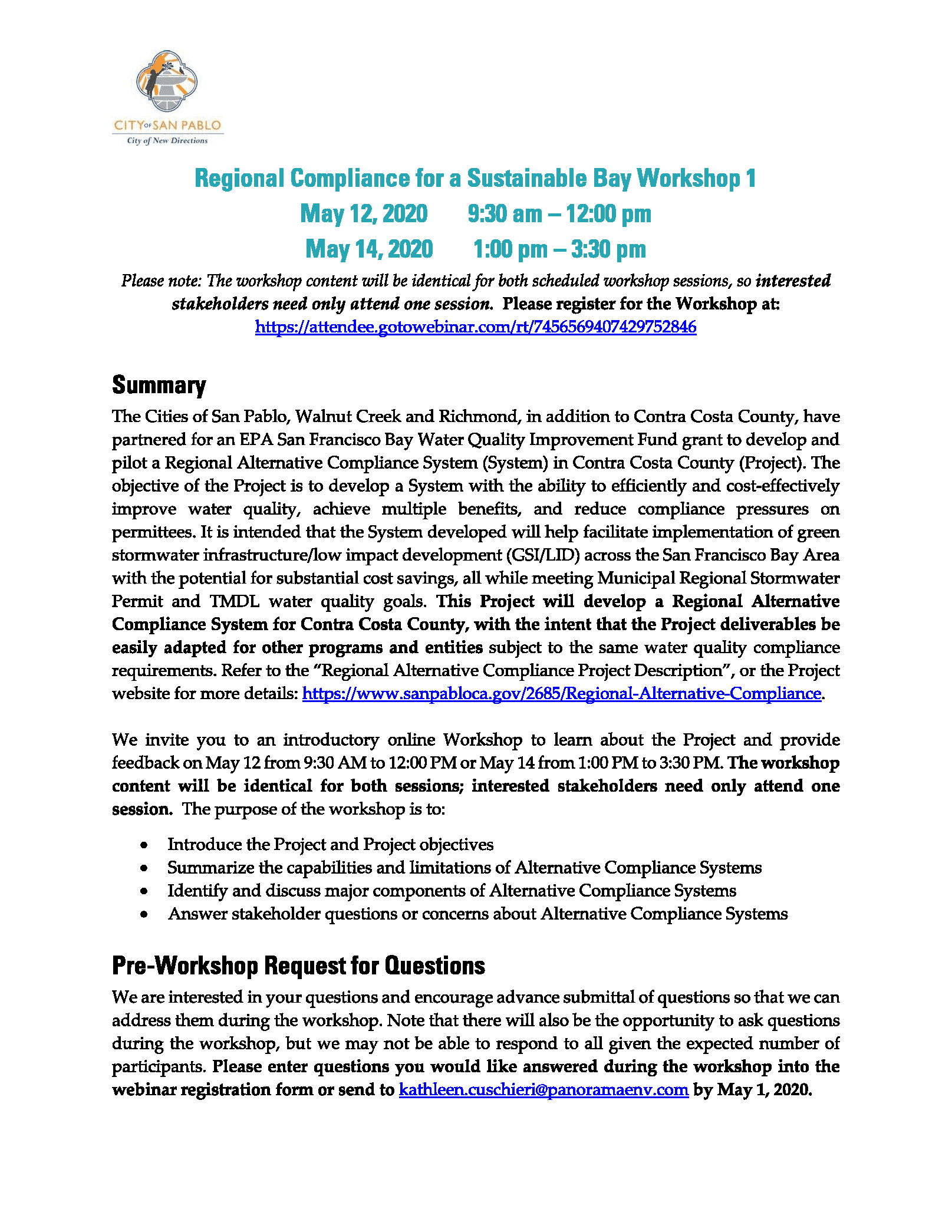 Regional Alternative Compliance Workshop 1 Agenda Opens in new window