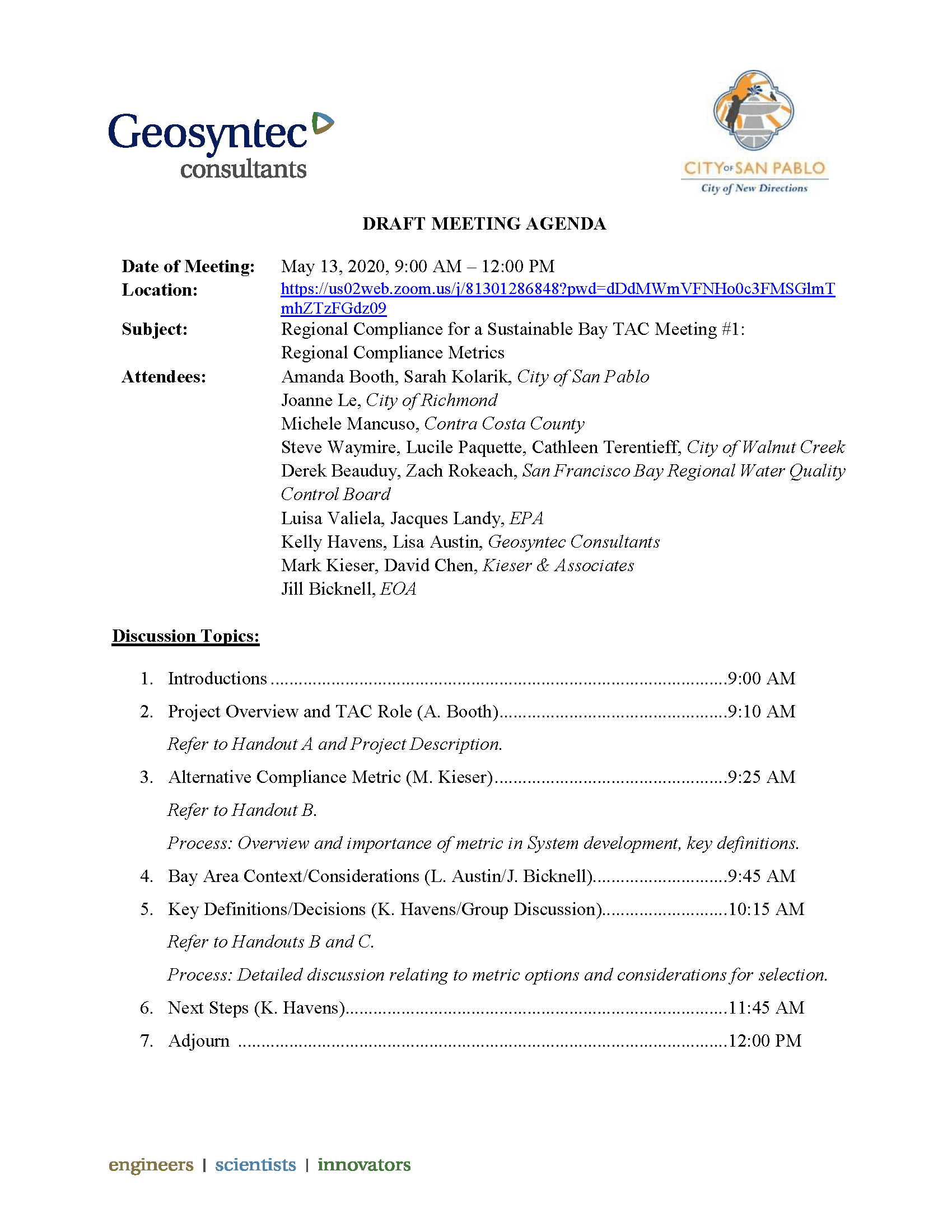 Technical Advisory Committee #1 Meeting Agenda Opens in new window