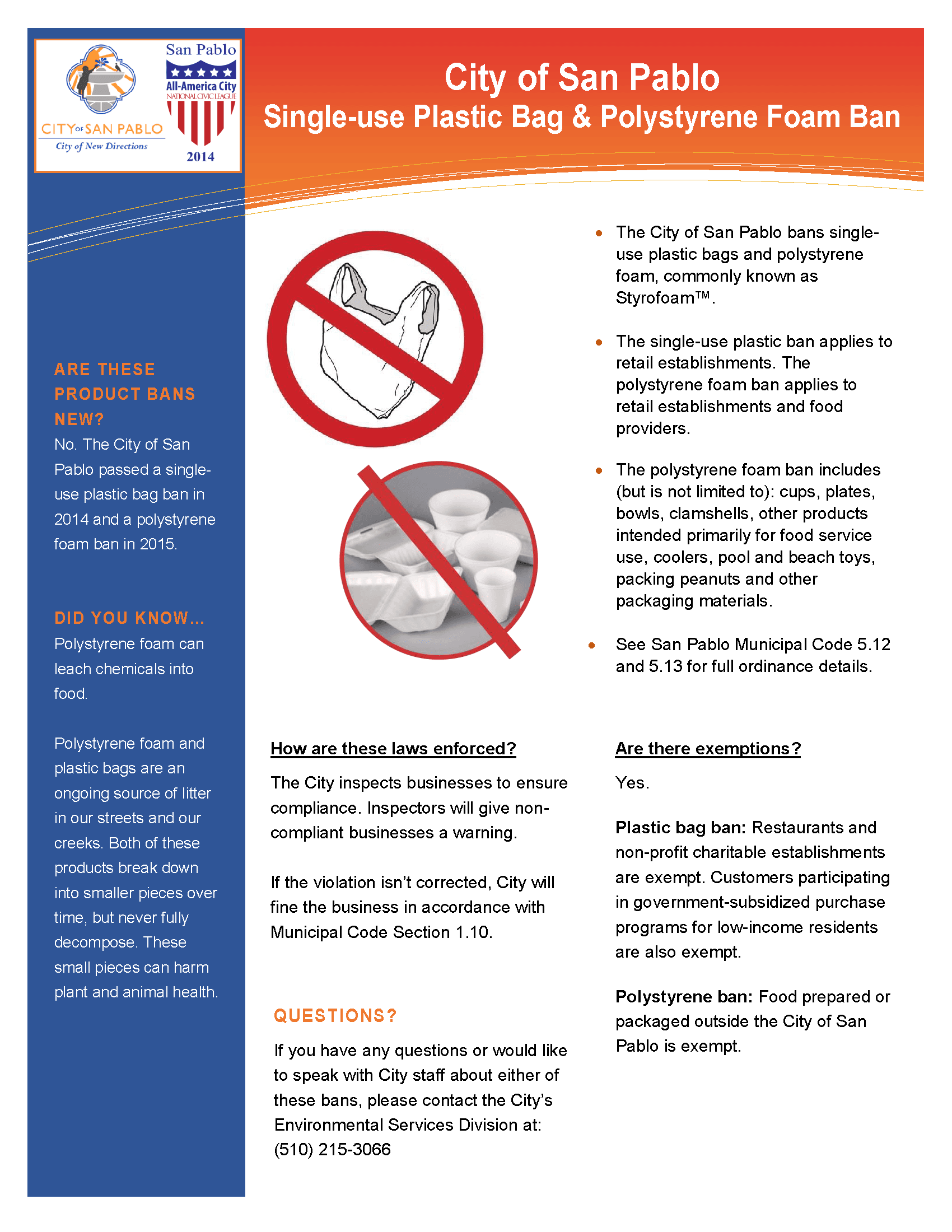 Plastic Foam and Plastic Bag Ban Flyer Opens in new window