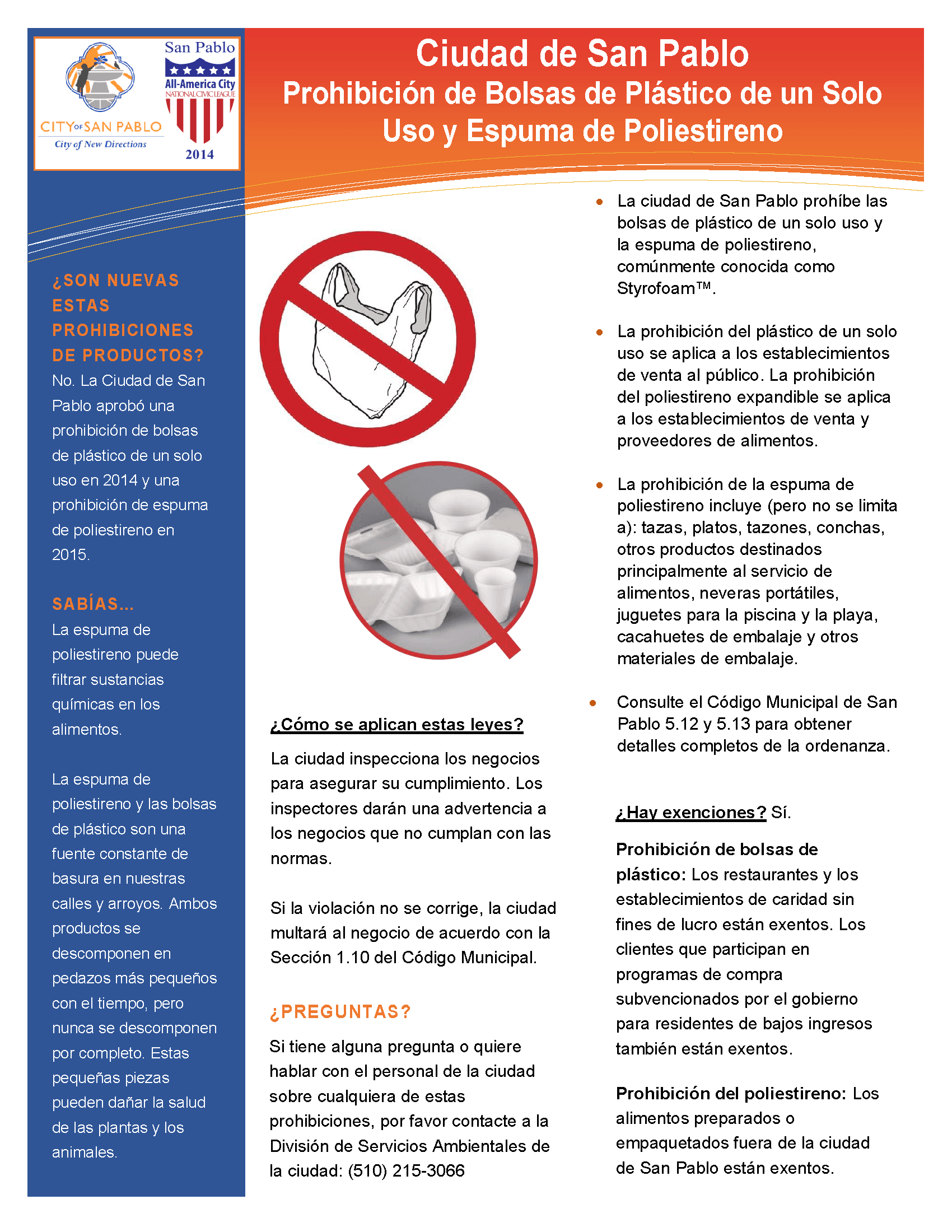 Folleto sobre las probibiciones de bolsas de plástico de un solo uso y espuma de poliestireno Opens in new window