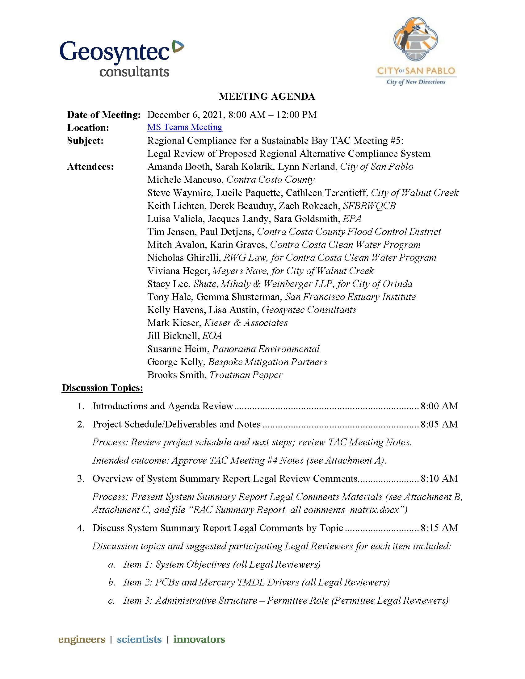 Technical Advisory Committee #5 Agenda