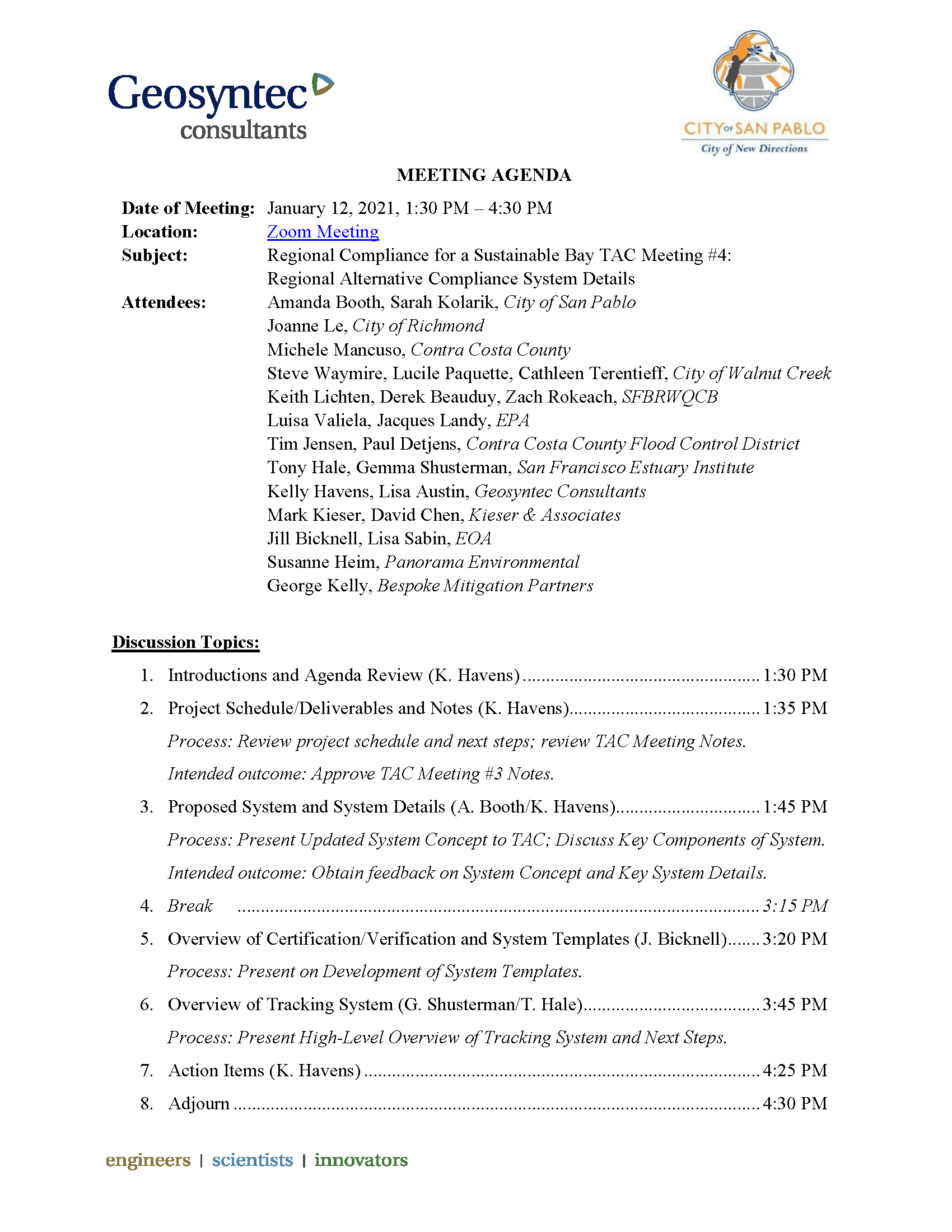 Technical Advisory Committee #4 Agenda