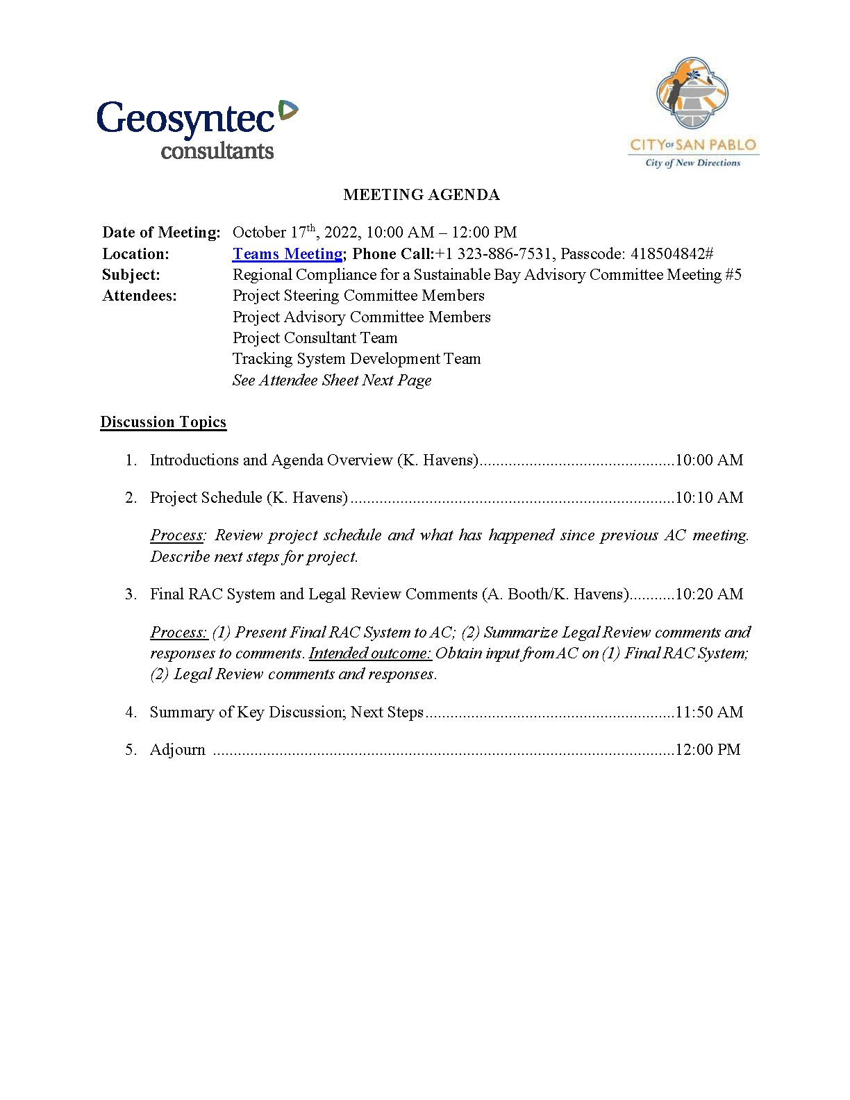 Advisory Committee #5 Agenda Opens in new window