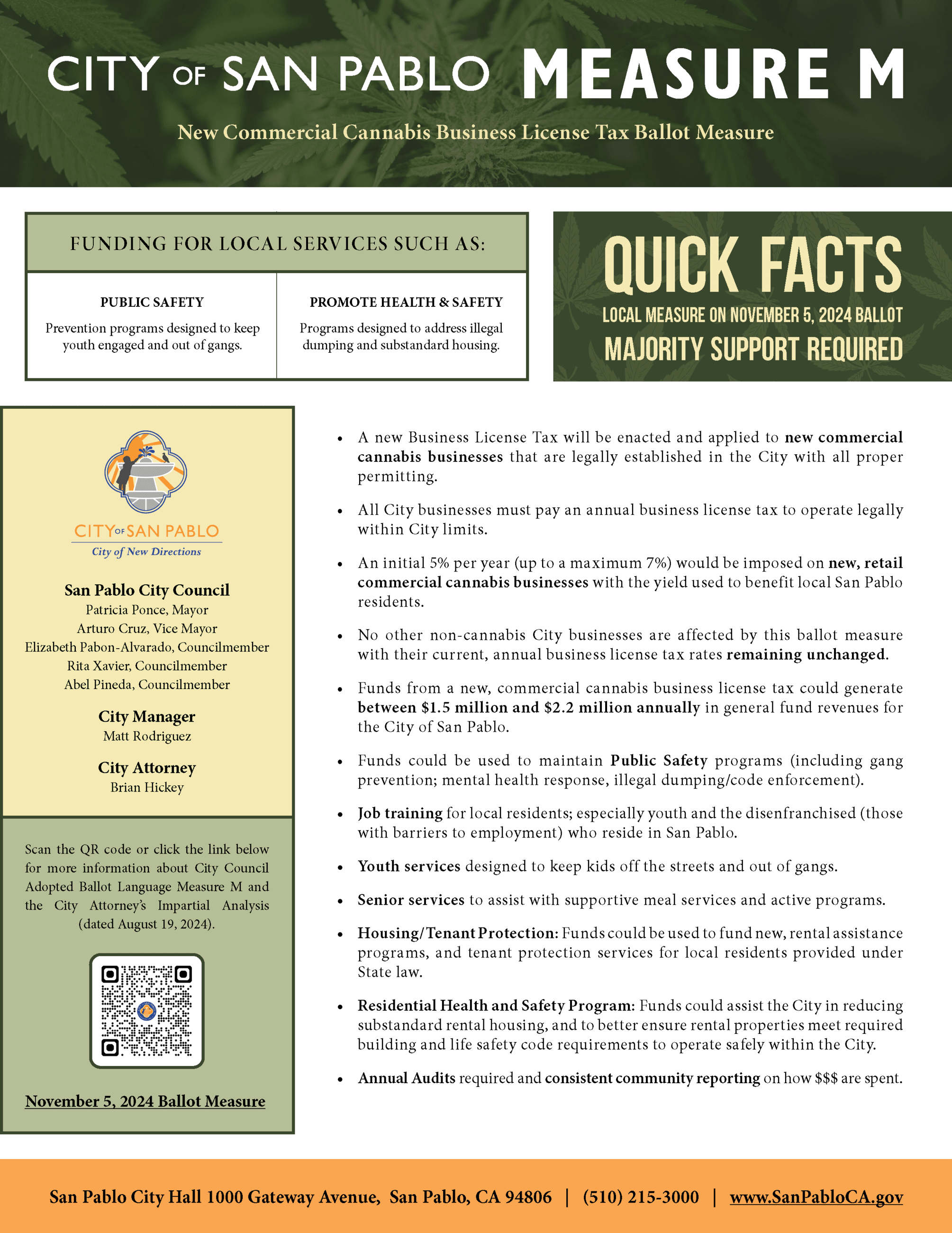 English_CITY OF SAN PABLO MEASURE M - COMMERCIAL CANNABIS BUSINESS LICENSE TAX BALLOT MEASURE (002)